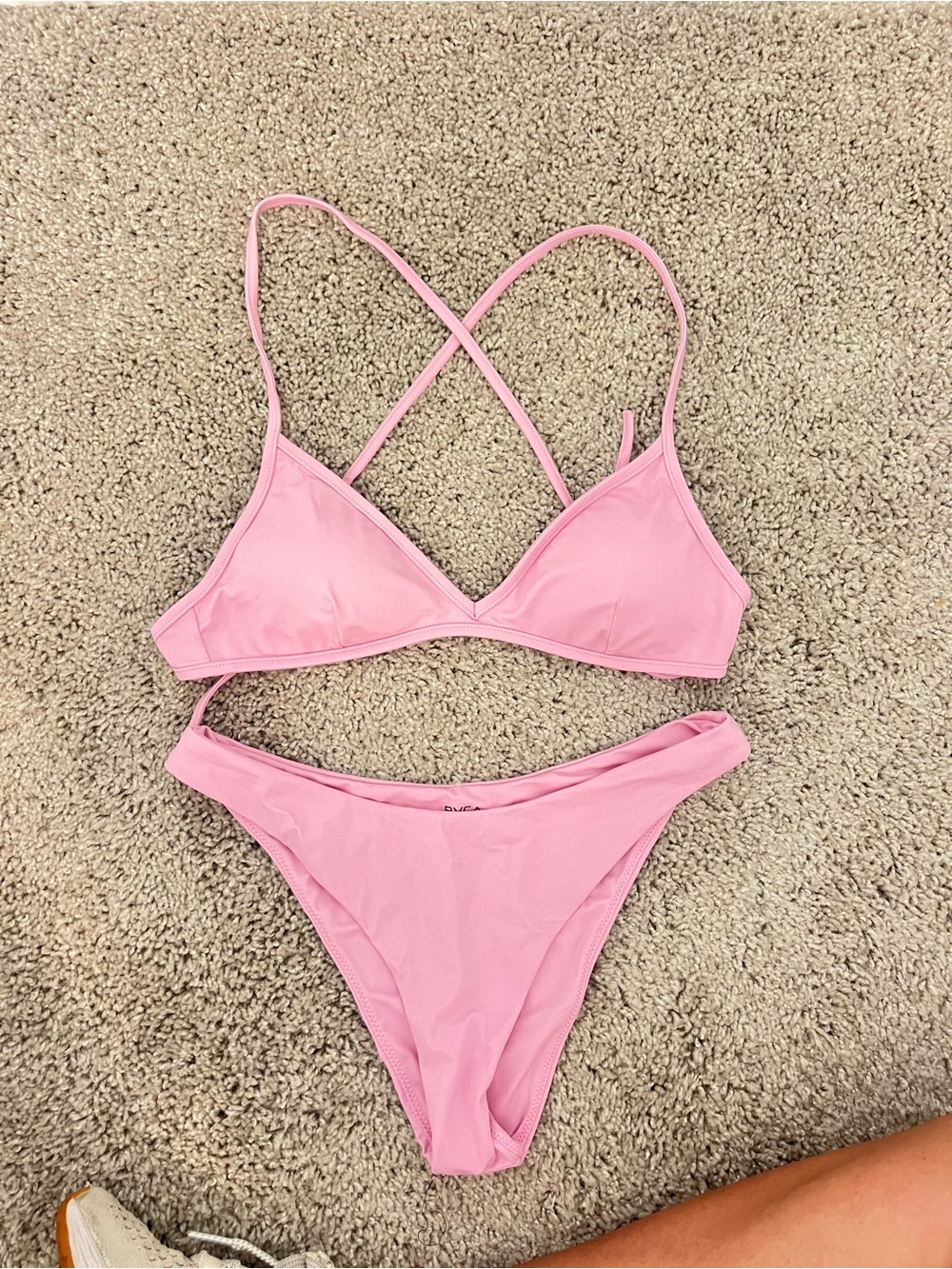 RVCA Pink Cross-Back Triangle Bikini Set